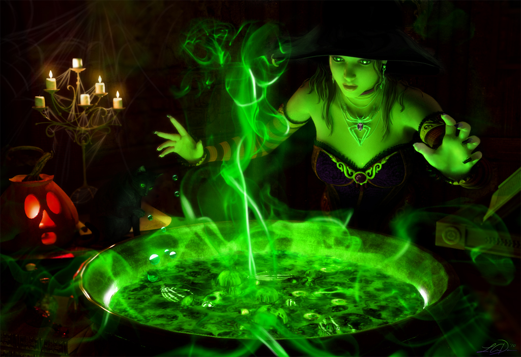 Ведьма варит зелье в котле картинки