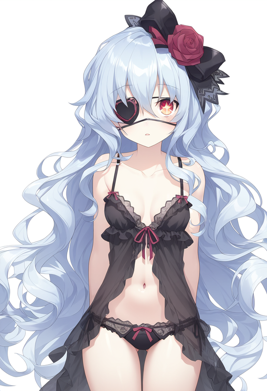 1girl, yoshino (date a live), small breasts, {{black babydoll}}, {{{silver hair} s-731838349