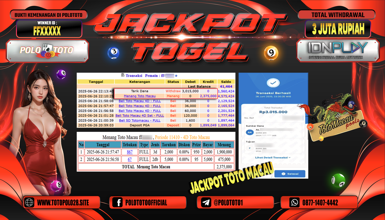 POLOTOTO JACKPOT TOGEL TOTO MACAU Rp.3.015.000,-