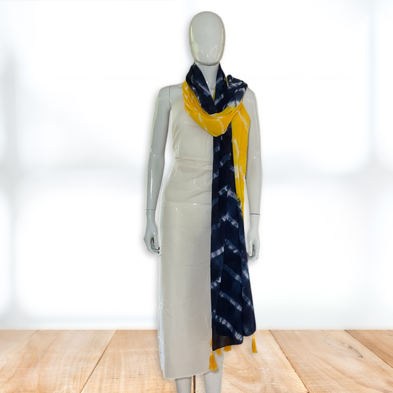 Yellow Blue Bliss Tie & Dye MulMul Cotton Dupatta