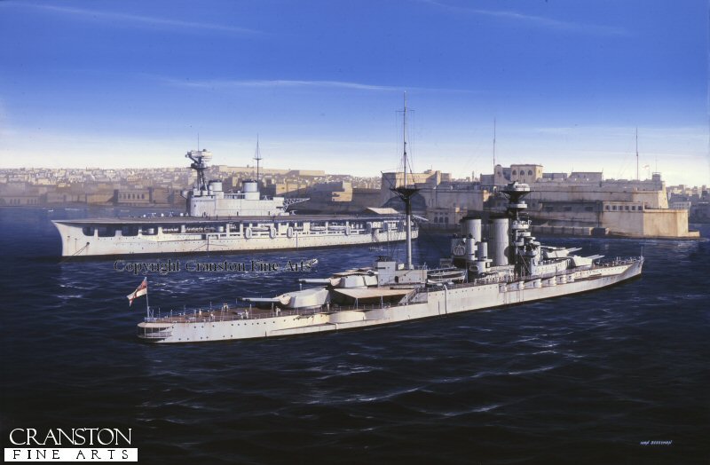 HMS Barham con el HMS Eagle en Valetta, puerto en Malta