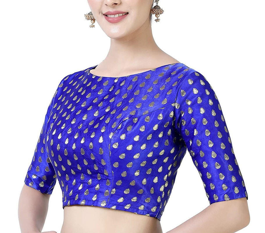 Blusa Brocado Hecha a Mano Mangas Codo Saree Blusa Falda Recortada Bollywood Choli - Imagen 18 de 24