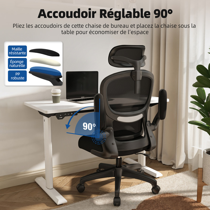 104€ sur Chaise de Bureau Inclinable, Appui-Tête Ajustable 10cm, Dossier  avec Soutien Lombaire Ergonomique - Daccormax - Noir - Achat & prix