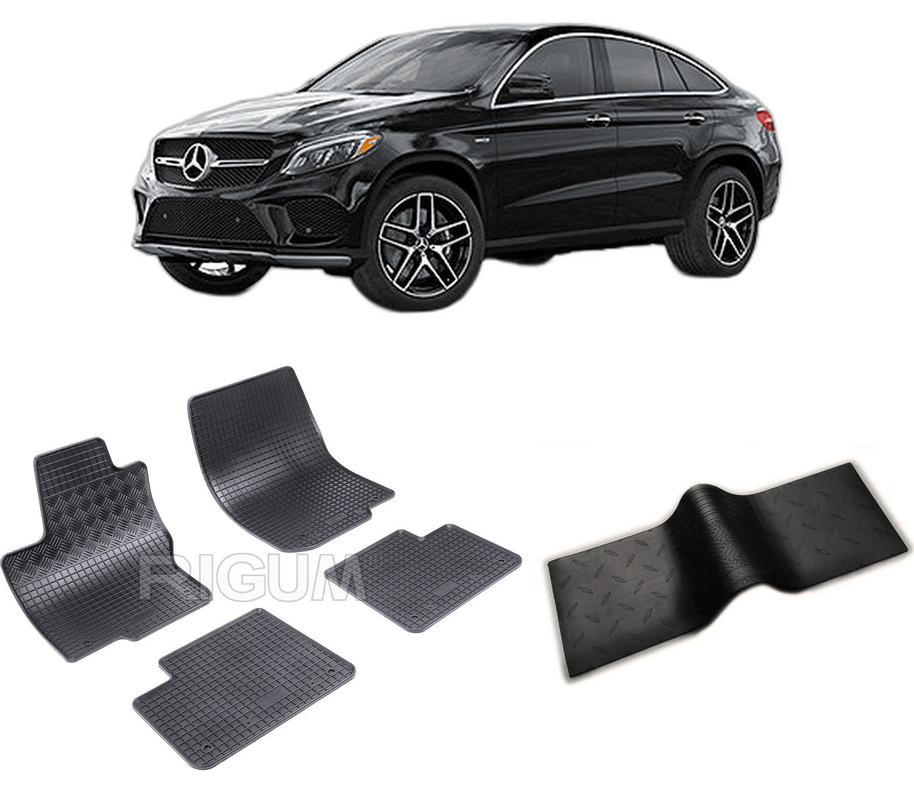Set covorase auto MERCEDES GLE I COUPE din 08.2015-10.2019, cu covoras tunel median, CAROSERIE COUPE C292, Presuri cauciuc 100%, compatibil cu autoturismul MERCEDES GLE I COUPE, Rigum