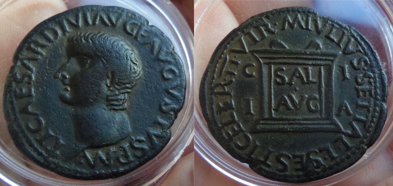 El escudo de la ciudad de Elche es en gran parte el reverso de un Semis o un As de Tiberio acuñado en Ilici Augusta. IMGP6701-Ilice-as