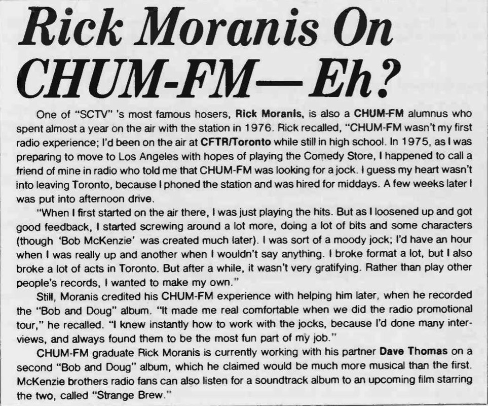 How rick moranis ended up on cftr chum fm july 1983 postimages