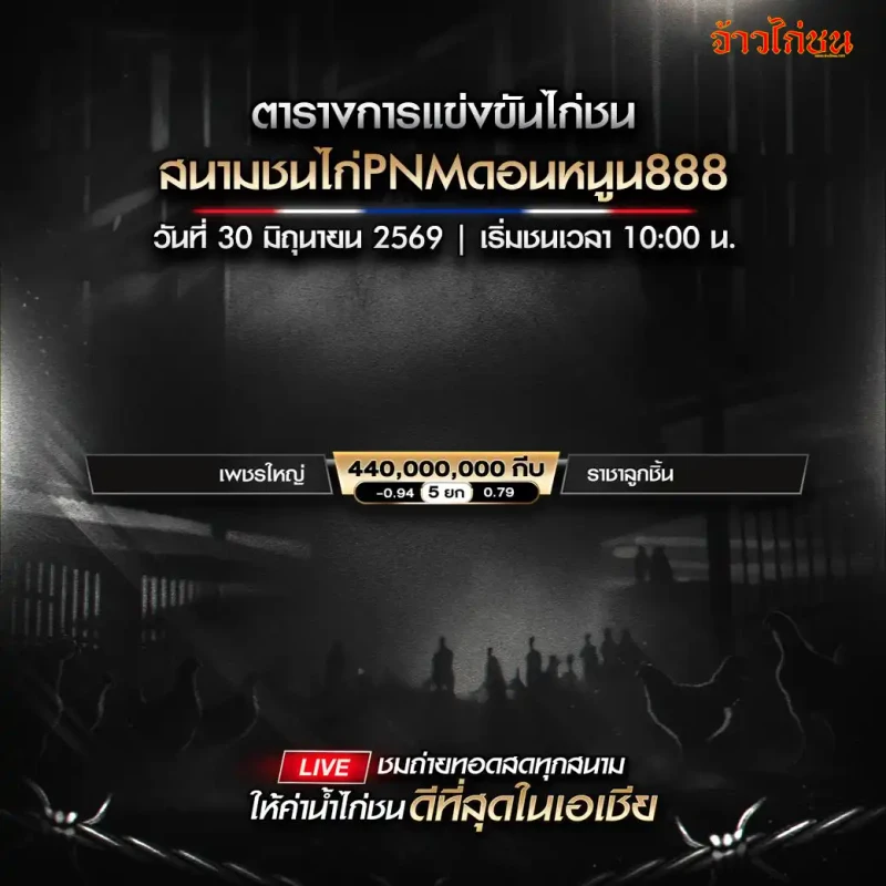 โปรแกรมไก่ชน สนามชนไก่PNMดอนหนูน888 วันอังคารที่ 30 มิถุนายน