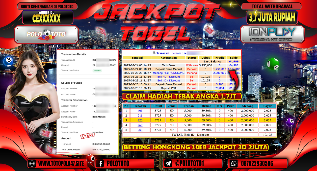 POLOTOTO JACKPOT TOGEL HONGKONG LOTTO Rp.3.750.000,-