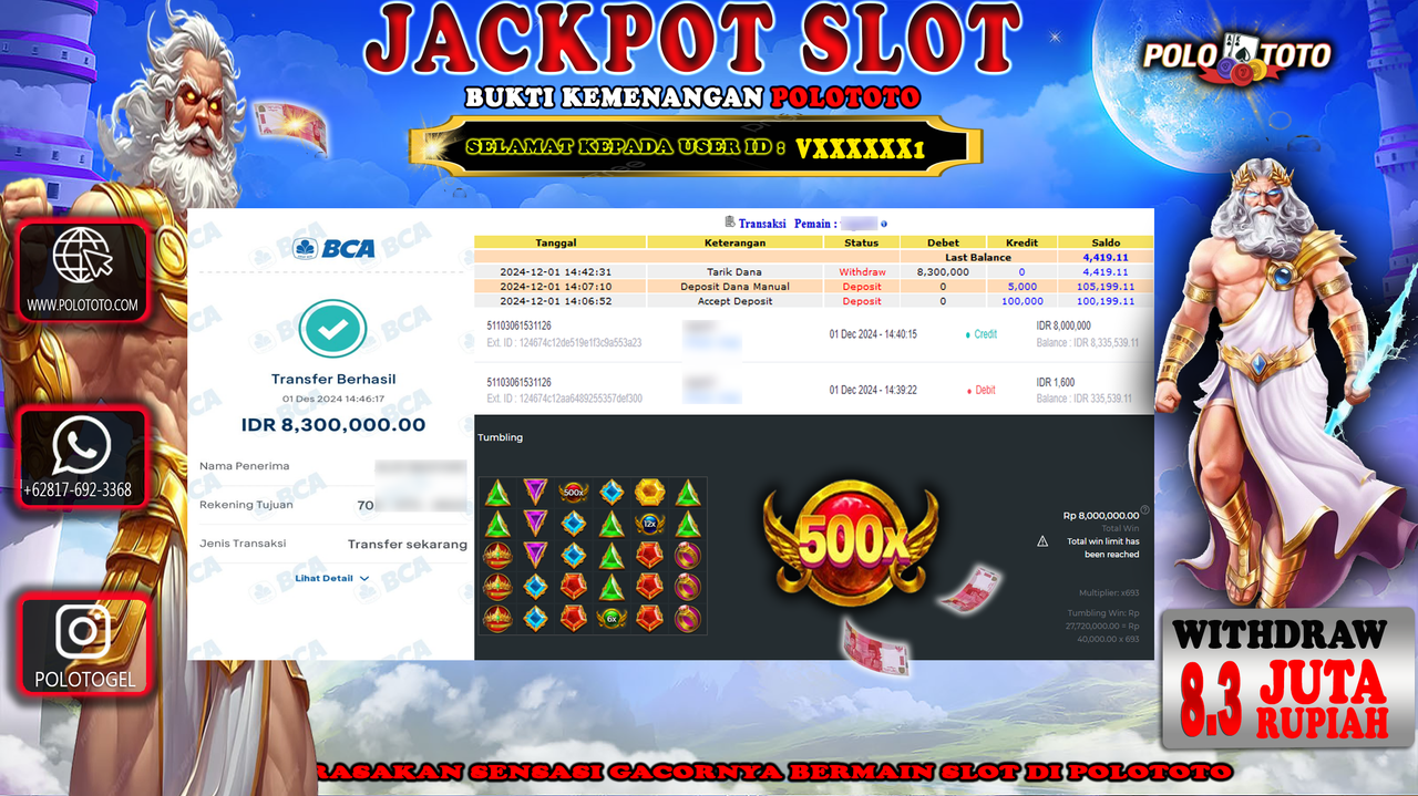 POLOTOTO JACKPOT SLOT GATES OF OLYMPUS Rp.8,300.000,-
