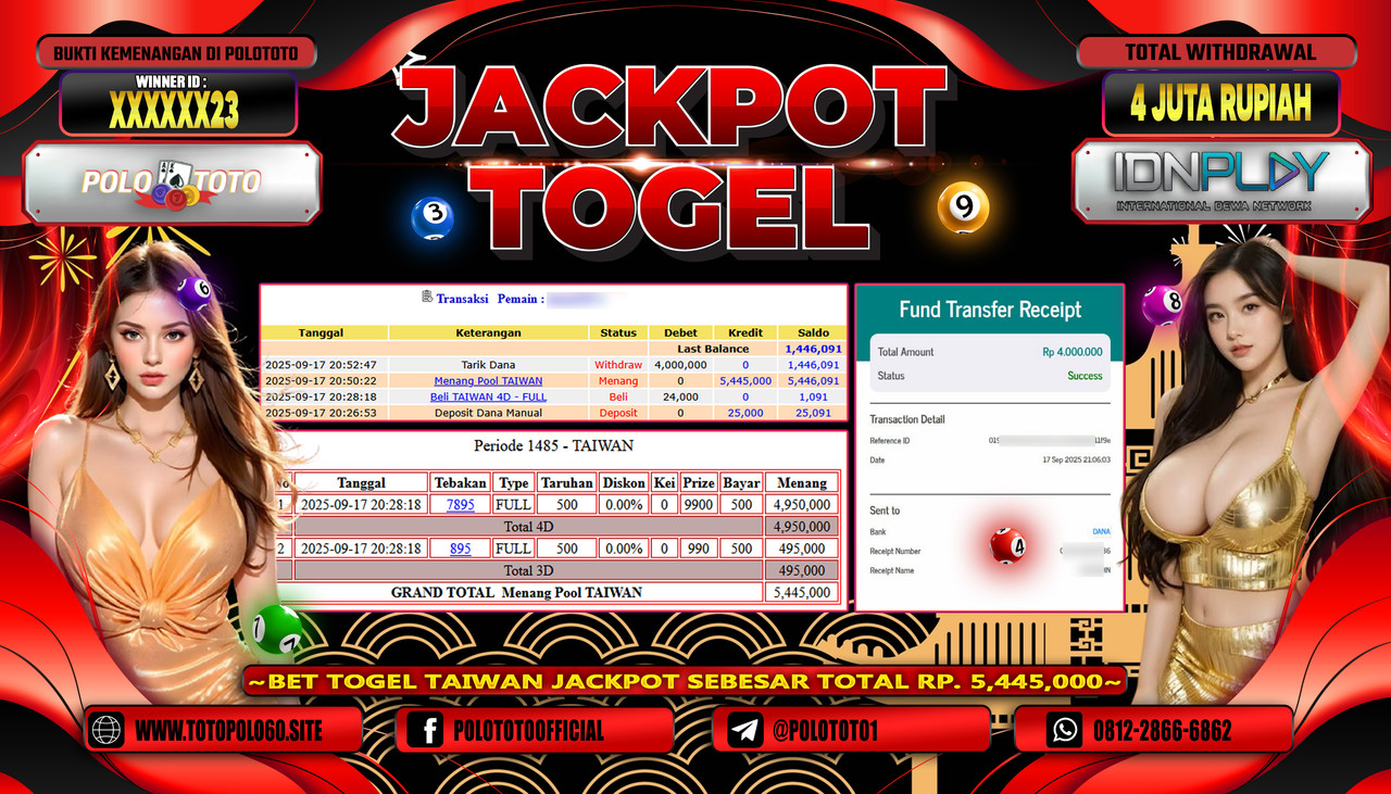 POLOTOTO JACKPOT TOGEL POOL TAIWAN Rp.4.000.000,-LUNAS