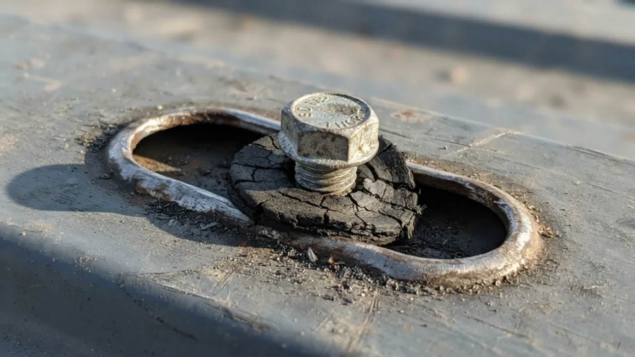 Metal roof thermal expansion fastener wear close up