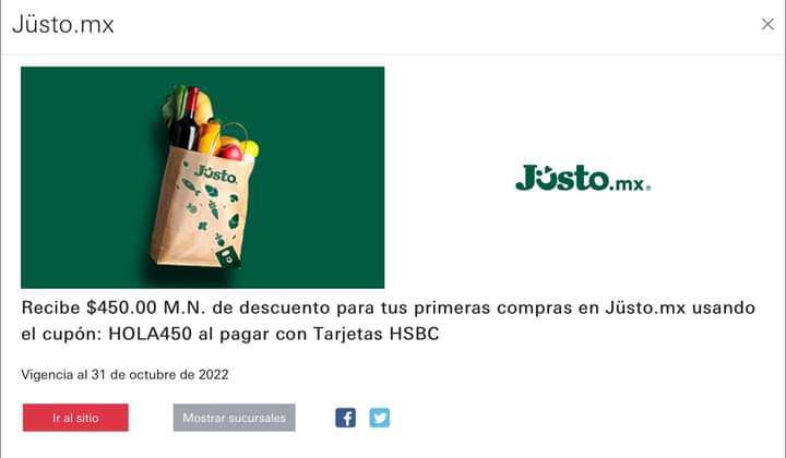 HSBC Recibe $450.00 M.N. de descuento para tus primeras compras en Jüsto .mx 
