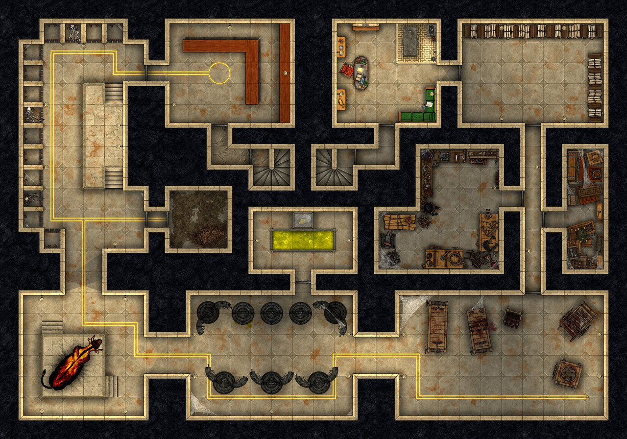 Dungeon Of Fiery Fury 30x21 Ground grid lights