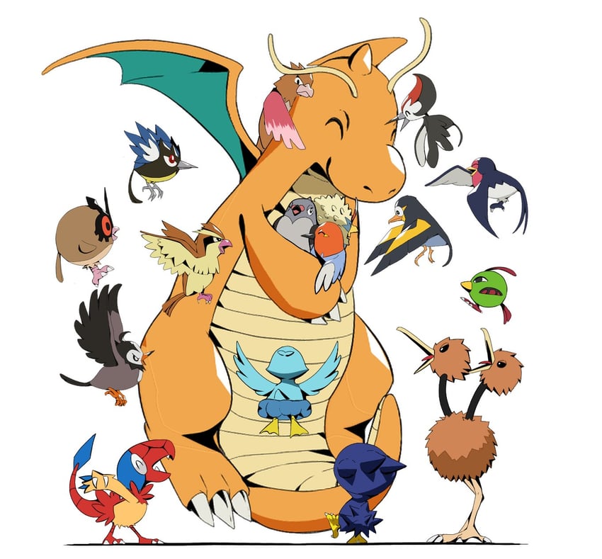 dragonite-pidgey-natu-murkrow-starly-and