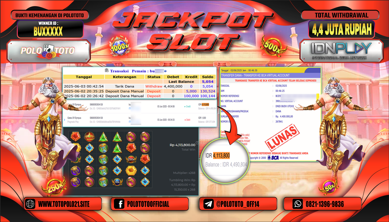 POLOTOTO JACKPOT SLOT GATES OF OLYMPUS Rp.4.400.000,-