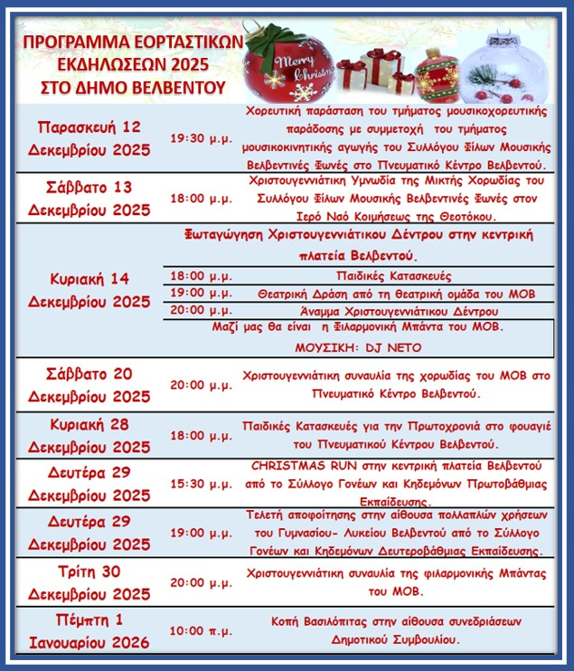ΠΡΟΓΡΑΜΜΑ ΧΡΙΣΤΟΥΓΕΝΝΙΑΤΙΚΩΝ ΕΚΔΗΛΩΣΕΩΝ1 2025