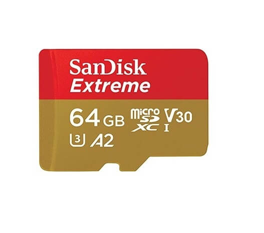 Tarjeta de memoria Micro SDXC Sandisk Extreme de 64 GB (U3/V30).