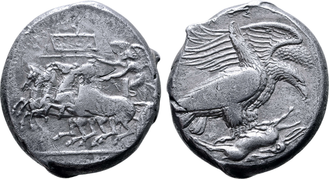 Subasta XXIII y XXIV de Roma Numismatics con catalogo reducido a folletín y un muy posible tetradracma falso de Akragas 15277-20-1-1