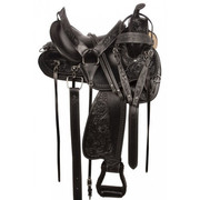 black-western-hand-carved-comfy-riding-pleasure-trail-leather-horse-saddle-tack-set
