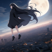 Best quality, masterpiece, illustration, {{{flying}}}, long hair, wind, night, c s-1676427448