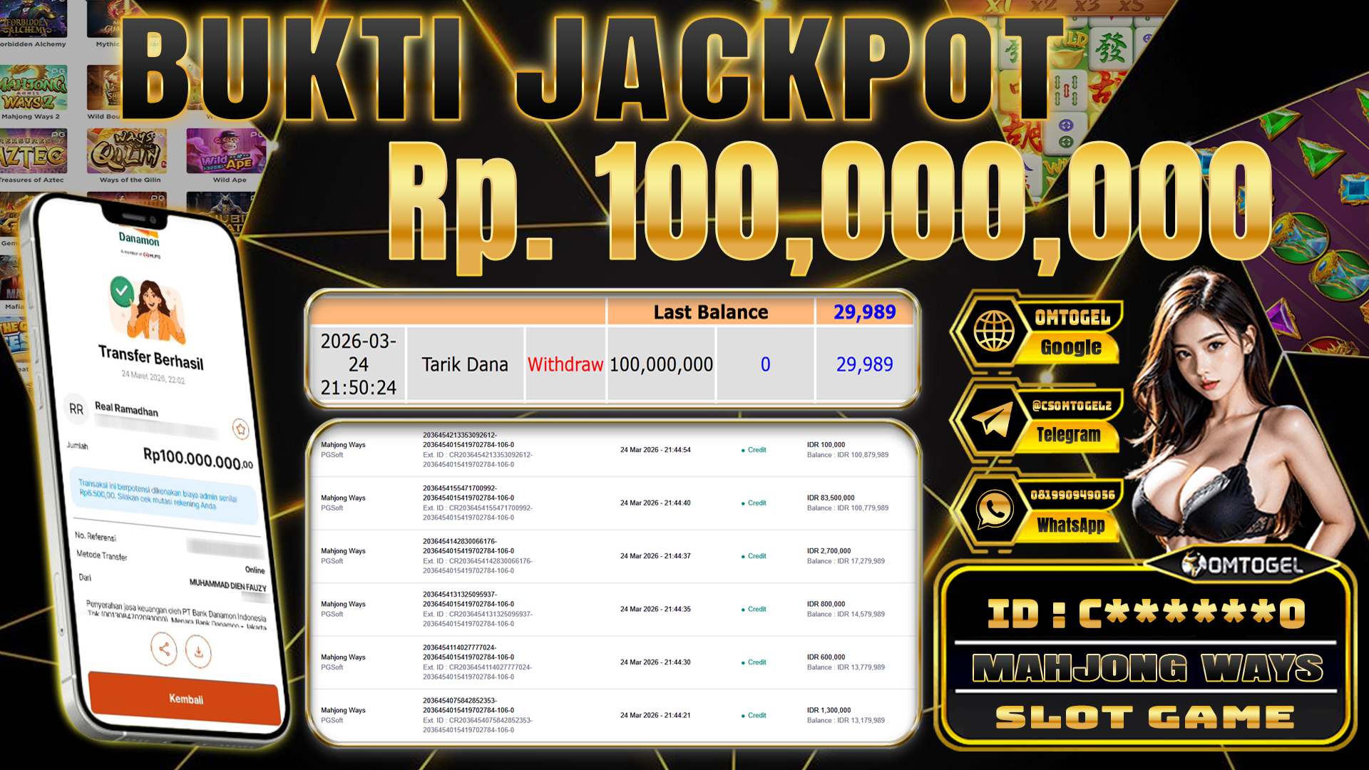 OMTOGEL JACKPOT PG SOFT MAHJONG WAYS, 100 JUTA DI BAYAR LUNAS ,-