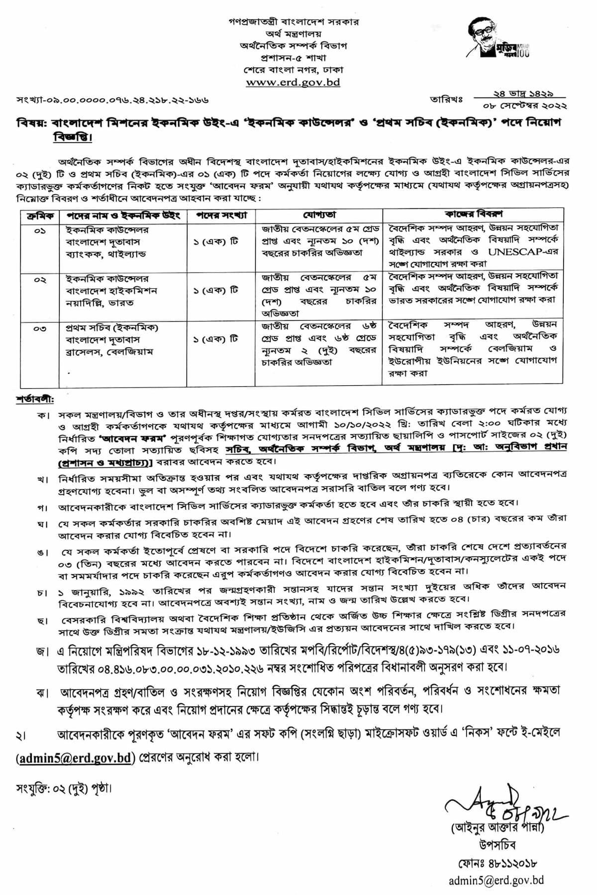 ERD Job Circular 2022