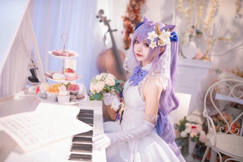 艾西Aiwest 刻晴花嫁Cosplay写真图集 原神刻晴婚纱高清图集 40P (223.2M)插图8