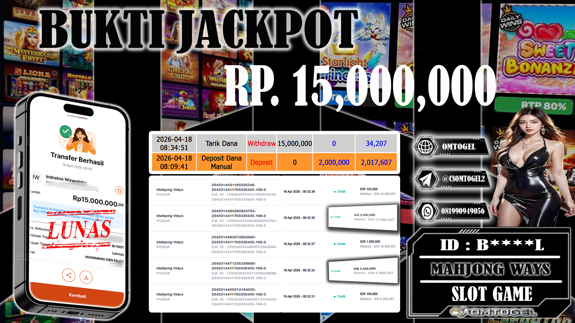 OMTOGEL JACKPOT PGSOFT MAHJONG WAYS , 15 JUTA DI BAYAR LUNAS ,-