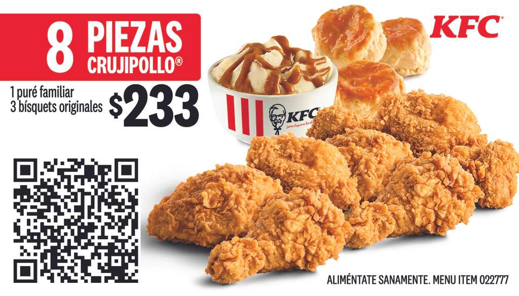 KFC 8 piezas + puré familiar + 3 bísquets 
