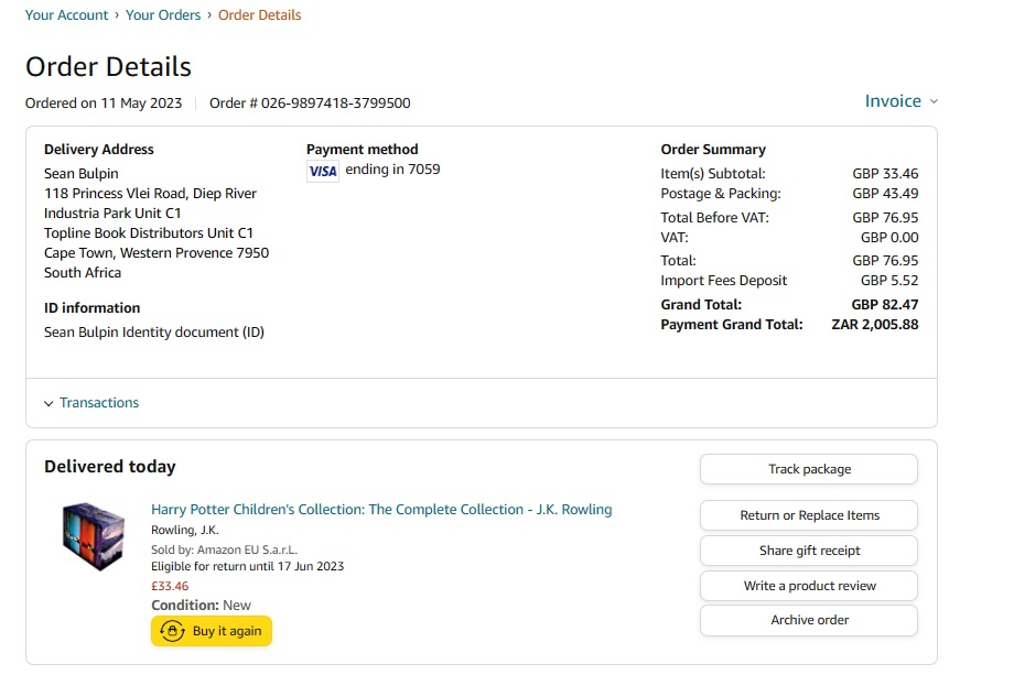 Amazon UK order reference — Postimages