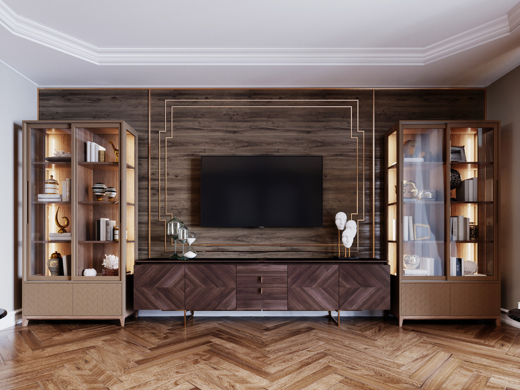 Modern Grey And Brown TV Unit Design For Living Rooms