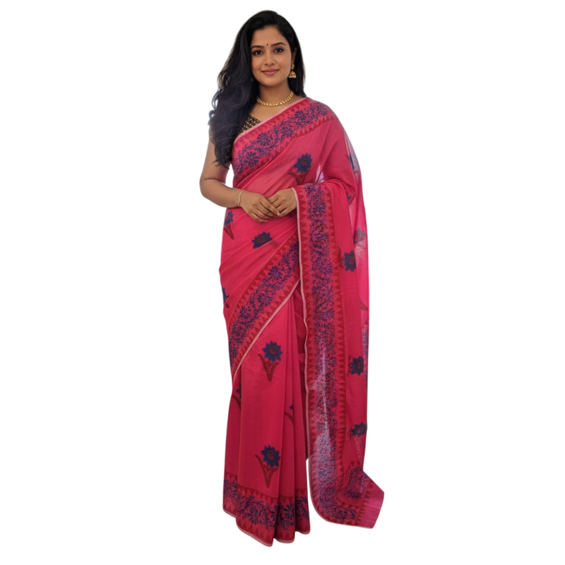Qyaari Handblock Printed Chanderi Silk Saree - Soft, Breathable & Premium Traditional Drape