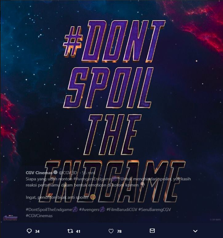 Himbauan dilarang spoiler film Avengers: Endgame