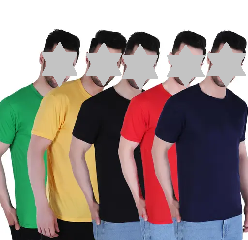 5 SET COMBO PLAIN T SHIRT GREEN,YELLOW,BLACK,RED,NEVY BLUE POLYSTER T SHIRT Color 1 (R304)