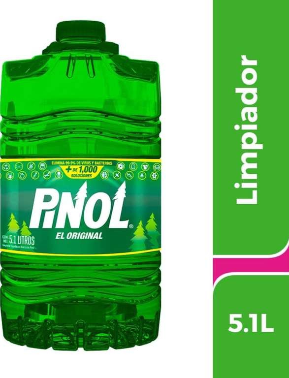 Amazon: Pinol El Original limpiador multiusos desinfectante pino 5.1 lt ($15.09 el litro) | Planea y Ahorra, envío gratis con Prime 
