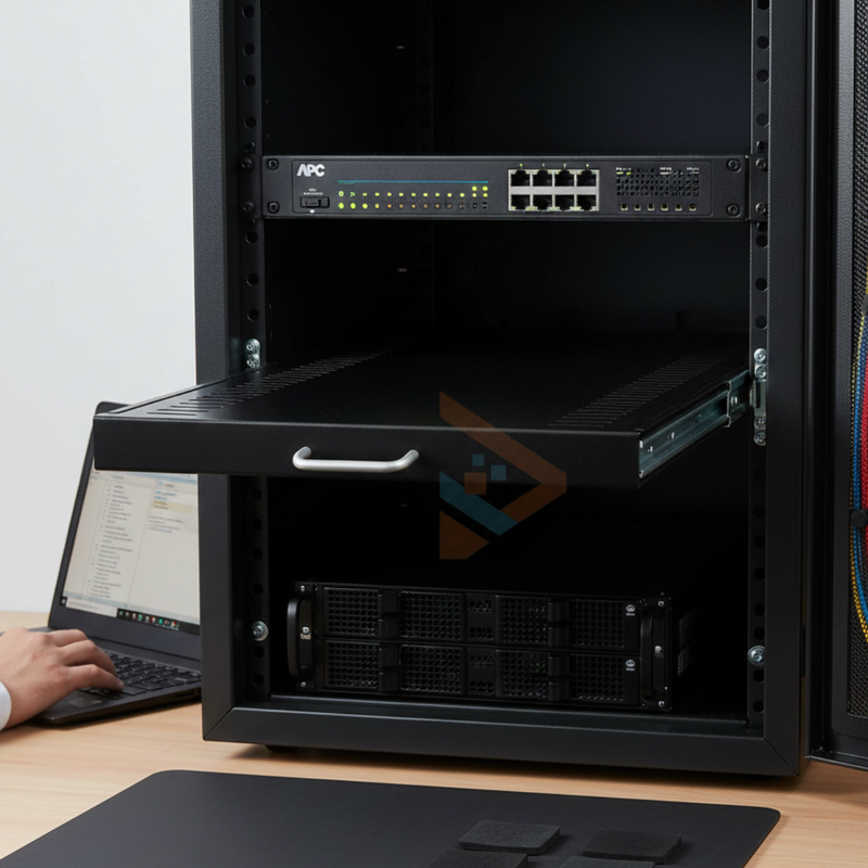 Prateleira instalada no rack