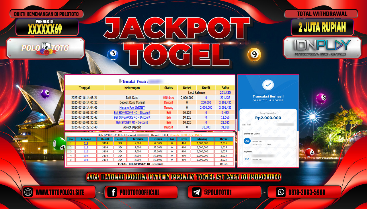 POLOTOTO JACKPOT TOGEL POOL SYDNEY Rp.2.000.000,- LUNAS