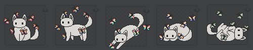 The custom cat template with lesbian, gay, pansexual, bigender, and grayromantic pride colored butterflies by each cat.