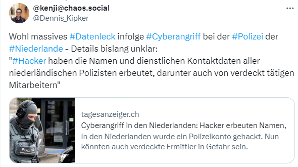 Cyberangriff auf Polizei der Niederlande