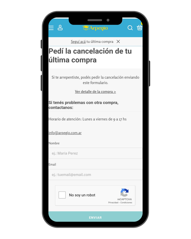 Tendrás que completar un formulario para finalizar la solicitud del arrepentimiento de compra.