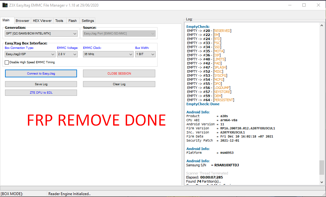 Samsung Galaxy A20s (SMA207F) FRP Remove Done with GREAT EASY JTAG