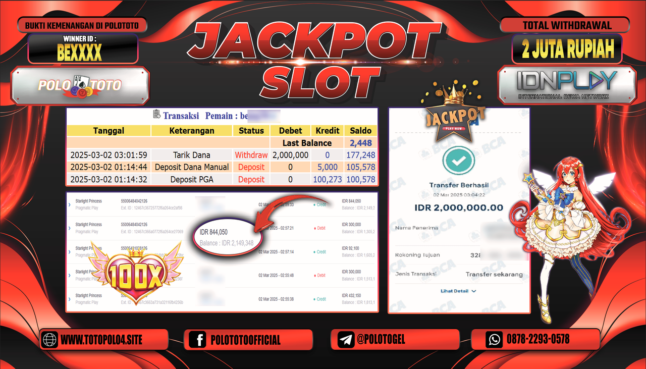 POLOTOTO JACKPOT SLOT STARLIGHT PRINCESS Rp.2.000.000,-