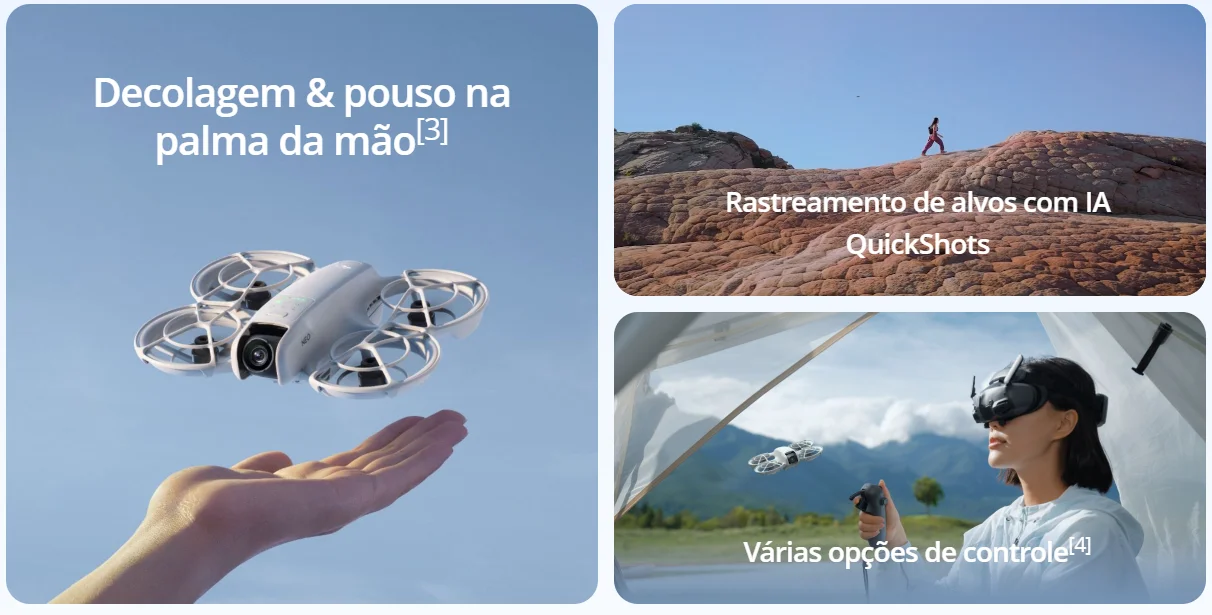 Drone DJI Neo em modo QuickShots