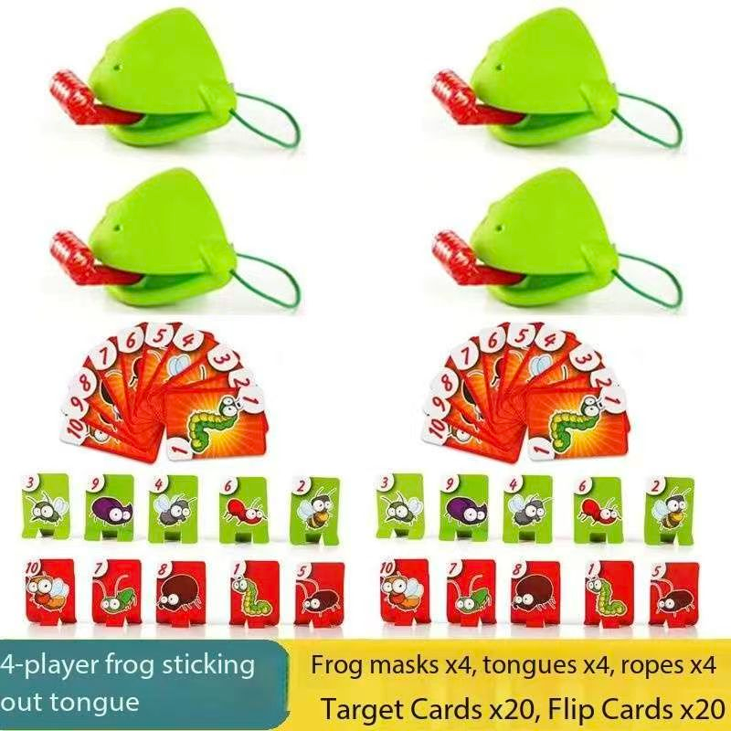 4 Player Frog Tongue Game Lizard Mask Card Battle Family Board Game Parent-Child Interactive Party Game Silicone Material 4+ Years Educational Toy Memory Challenge