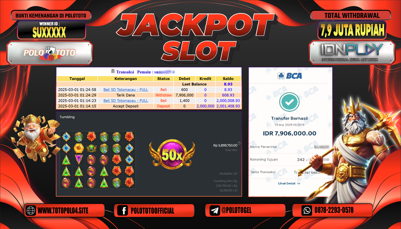 POLOTOTO JACKPOT SLOT GATES OF OLYMPUS 1000 Rp.7.906.000,