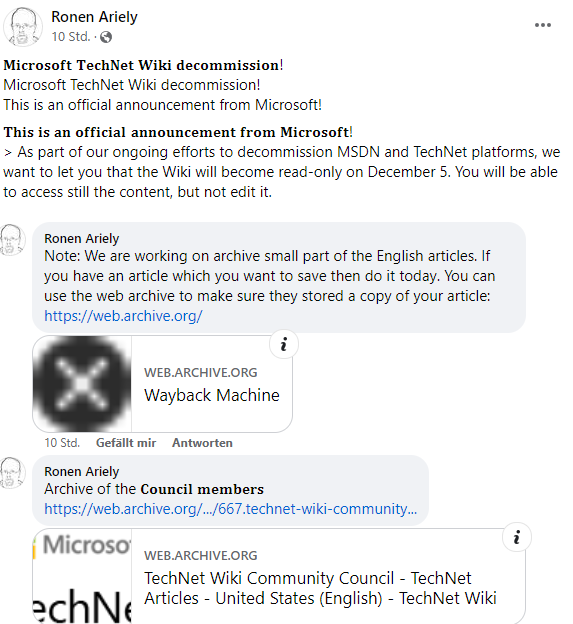 Technet Wiki decommission