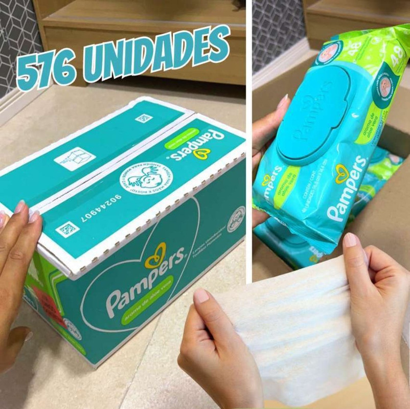 Lenço Umedecido Pampers Aloe Vera 12 Pacotes com 48 Unidades Cada