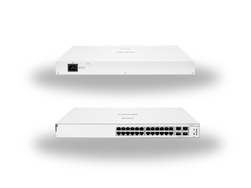 Painel de controle do portal web Aruba Instant On, com visão geral da rede e opções de configuração.