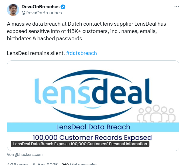 Datenleck bei LensDeal