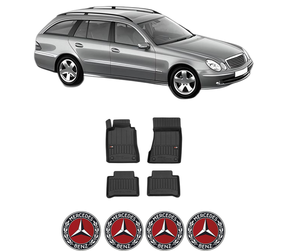 Set covorase presuri MERCEDES-BENZ E-CLASS T-Model (S211) din 2003-2009, auto, din cauciuc thermoplastic, 4 Stickere auto cu MERCEDES-BENZ